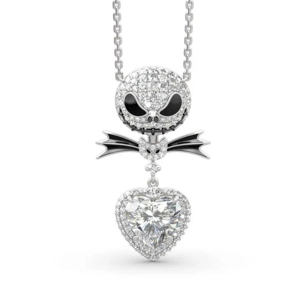 Jeulia "Bat Bow Tie"‎ Skull Heart Cut Sterling Silver Necklace MSRP $168